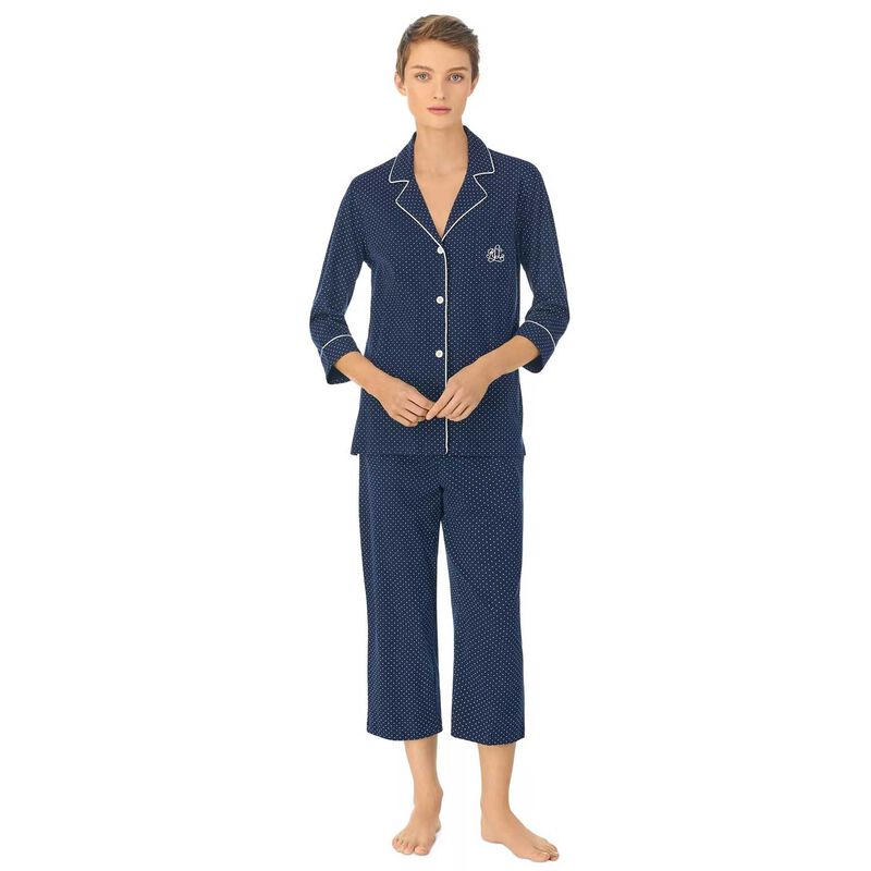Lauren Ralph Lauren Cotton Jersey 3/4 Sleeve Classic Notch Collar PJ Set image number 3